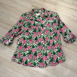 Charter Club Pink Pineapple Luxury Linen Blend Button Down - Size L - Ultra Soft